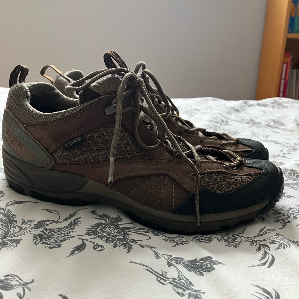 Merrell Brown and Black Waterproof Athletic Hiking Shoes
